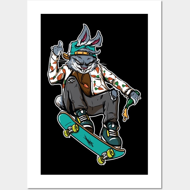 Skating Rabbit Hand Drawn Style Wall Art by PhatStylez